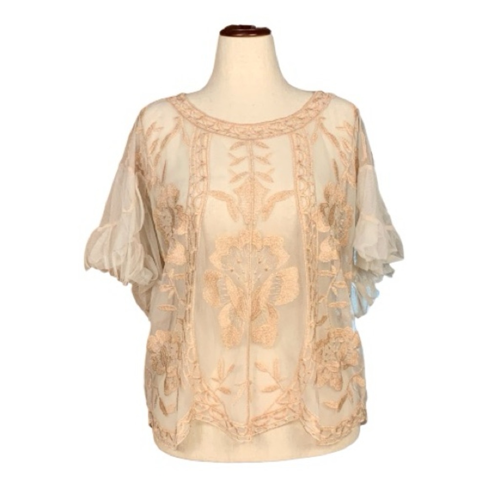 Altar'd State Pink Lace Sheer Shimmer Vintage Inspired Blouse Elegant Size Small